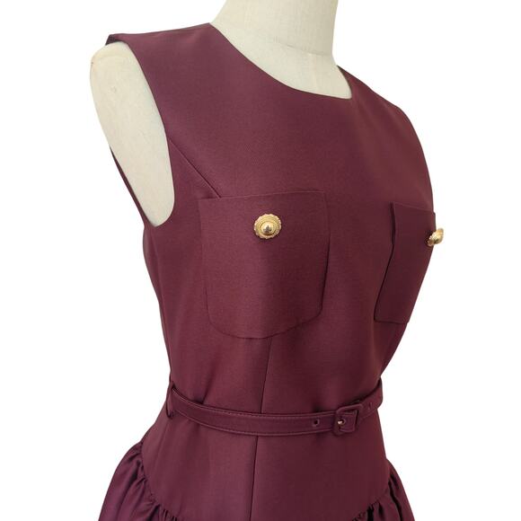 Self-Portrait Burgundy Taffeta Midi Dress US 8 - Picture 7 of 12